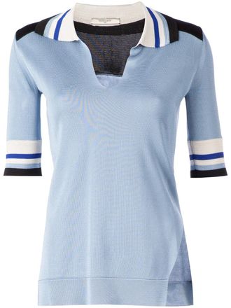 Bouchra Jarrar contrast yoke polo shirt - women - Viscose - 38 - Blue