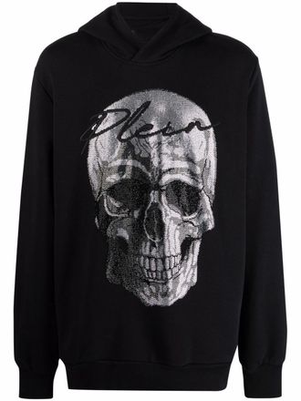 Philipp Plein crystal-embellished skull hoodie - men - Cotton - XXXL - Black