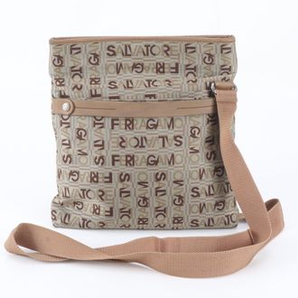 Ferragamo Brown Leather Canvas Shoulder Bag (Pre-Owned)