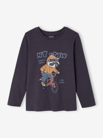 Vertbaudet Langarmshirt f&uuml;r Jungen mit Streetstyle-Print schiefergrau