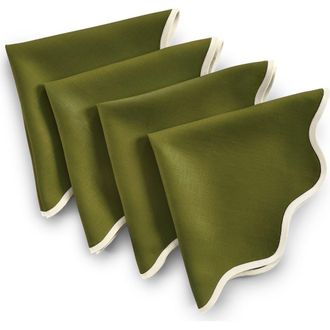 Solino Home Linen Dinner Napkins - Giselle Scallop Edge, 20 Round in Ivory And Avocado at Nordstrom, Size Large