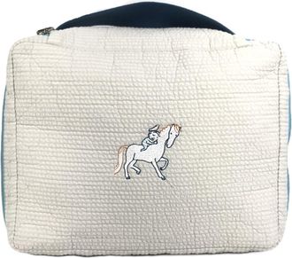 Herm&egrave;s Blue Light Gray White Cotton Pouch (Pre-Owned)