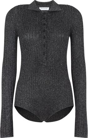 Frankie Shop Black Metallic Solana Polo Bodysuit-Donna