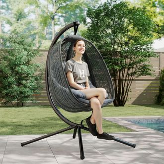 OUTSUNNY Hanging Swing Chair with Thick Cushion, Patio Hanging Chair, Dark Grey