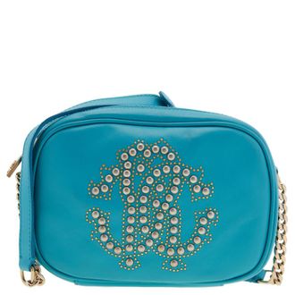 Roberto Cavalli Turquoise Leather Studded Camera Bag