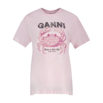 Ganni Womens Cotton Jersey T-Shirt Pink