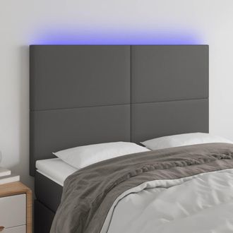vidaXL Vidaxl - Cabecero Con Luces Led Cuero Sint&eacute;tico Gris 144x5x118/128 Cm