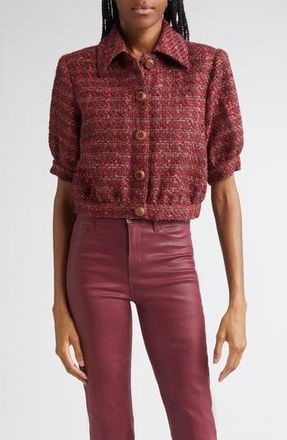 L'agence Tweed Check Puff Sleeve Jacket in Brown/blk Cherry Multi Tweed at Nordstrom Rack, Size 8
