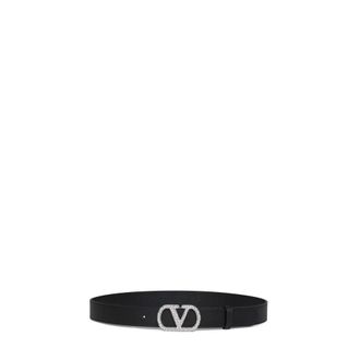 Valentino Garavani VLogo Swarovski-Embellished Leren Riem - Dames - Riemen - Zwart - 85 CM - Leer - Accessoires