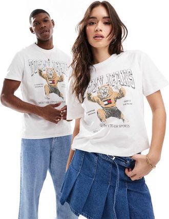 Tommy Jeans unisex varsity tiger t-shirt in off white