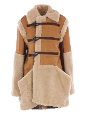 sacai toggle mouton coat - women - Lamb Shearling/Calf Suede - 2 - Brown
