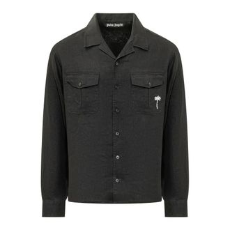 Palm Angels Casual Shirts, male, Black, Size: XL Logo Bowling Shirt