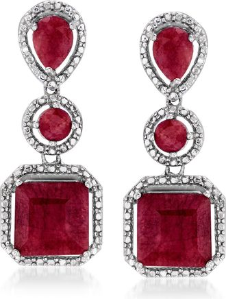 Ross-Simons Ruby Drop Earrings in Sterling Silver