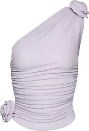 Magda Butrym rose-embellished one-shoulder top - women - Cupro/Elastane - 34 - Purple