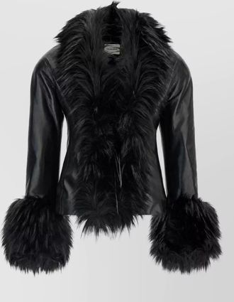 Andamane faux fur trim leather-effect fitted jacket
