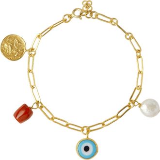 Ottoman Hands Cornicello Evil Eye and Pearl Charm Bracelet in Gold at Nordstrom