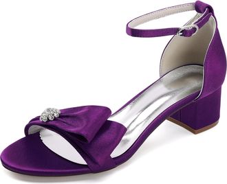Generic Womens Block Heel Wedding Shoes Peep Toe Bridal Wedding Party Dress Low Heel 4.5Cm,Dark Purple,10 UK