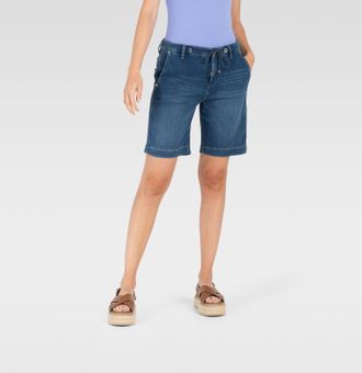 MAC Broeken Shorts MAC JOG&acute;N SHORT, Damen, Gr. 38, N-Gr, blau (new basic wash), Web, Obermaterial: 74% Baumwolle, 24% Polyester, 2% Elasthan, unifarben, regular f