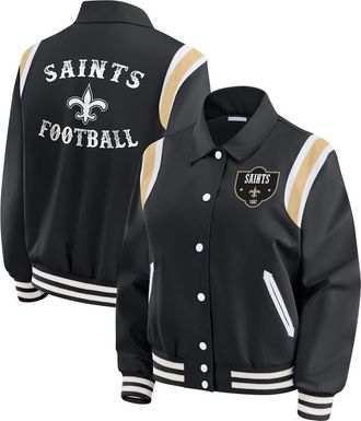 WEAR by Erin Andrews Womens WEAR by Erin Andrews Black New Orleans Saints Varsity Lightweight Full-Snap Jacket at Nordstrom, Size Xx-Large