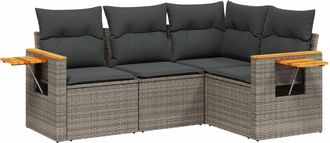 vidaXL Vidaxl - Set De Sof&aacute;s De Jard&iacute;n 4 Pzas Y Cojines Rat&aacute;n Sint&eacute;tico Gris