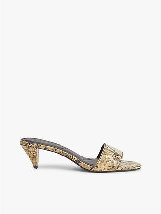 Tommy Hilfiger Snake Print Leather Heeled Mules