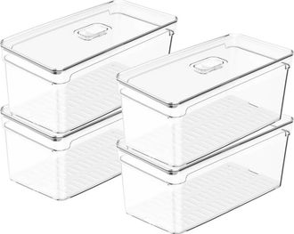 Ou Clear Stackable Fridge Organizer Bin with Drain Tray and Vented Lid, 4 Pack in Clear With White Drainer at Nordstrom