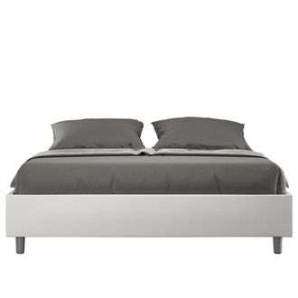 ITYhome Cama con somier 160x200 cuero sint&eacute;tico blanco