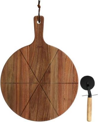 Gibson Home 2 Piece Acacia Wood Serving Board and Pizza Cutter Set in Brown at Nordstrom