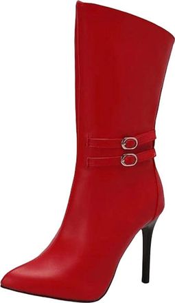 Generic Womens Sexy Mid Calf Boots Pointed Toe Super High Stiletto Heel Slip On With Zipper Detail For Party Casual Wear