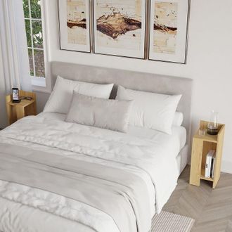 Decortie Decortie - Elos Narrow Modern Bedside Tables Set - Oak / Oak - Oak / Oak