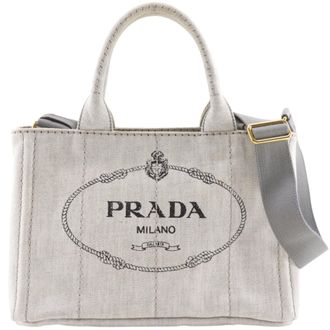 Prada Canapa Gray Cotton Denim Handbag Tote Bag (Pre-Owned)