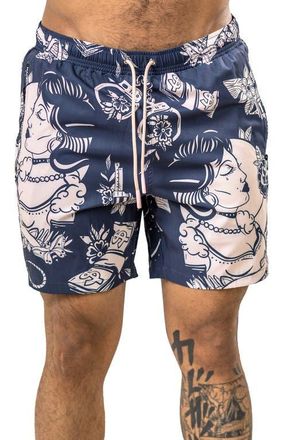 Maceoo Martyr Print Swim Trunks in Black at Nordstrom, Size 5