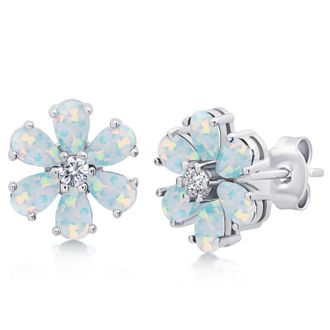 MAX + STONE Sterling Silver Gemstone Flower Stud Earrings