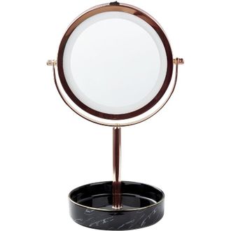 Beliani Beliani - Espejo De Maquillaje Led De Metal Vidrio Rosa Dorado Negro 20 Cm Doble Cara Savoie