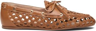 Stuart Weitzman Schoenen, Dames, Bruin, 40 1/2 EU, Leer, Tinsley Woven Moccasin