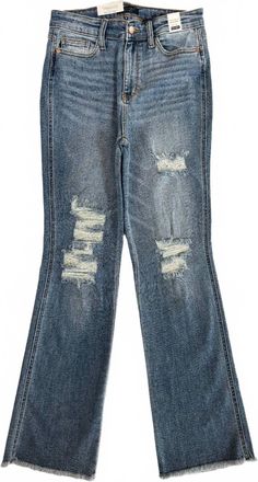 Judy Blue Womens High Rise Destroy Fray Hem Bootcut Jeans In Blue