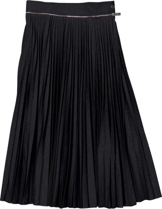 Burberry Pleated Wool-Blend Twill Midi Skirt, Brand Size 4 ( US Size 2 )
