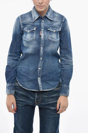 Dsquared2 Camicia CLASSIC WESTERN in Denim Stretch con Doppio Taschino e Bottoni Automatici Dsquared2