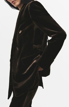 Mango Double Breasted Velvet Blazer in Chocolate at Nordstrom Rack, Size X-Large