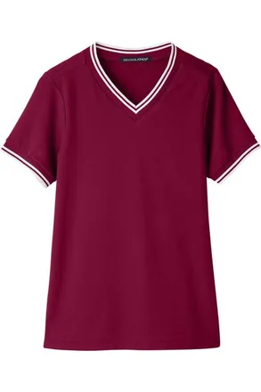 Devon & Jones Womens CrownLux PerformancePlaited Tipped V-Neck Shirt