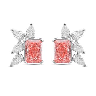Diana M. Jewels 14kt White Gold 15cts Lab Grown Pink and White Diamond Cluster Earrings