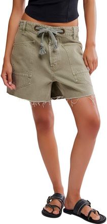 Free People Moxie Mid Rise Belted Drawstring Cutoff Denim Shorts in Fern at Nordstrom, Size 31