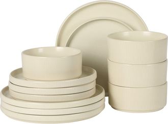 Gibson Home Avant-Garde 12-Piece Reactive Glaze Stoneware Dinnerware Set in Linen at Nordstrom