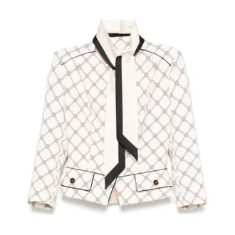 Elisabetta Franchi Light Jackets, female, White, Size: 2XL White Jacket with Scarf Detailing