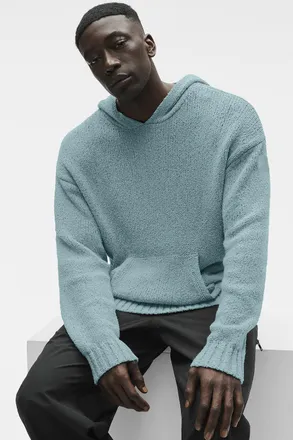 Alo | Textured Knit Hoodie in Desert Sage Grey, Size: Medium