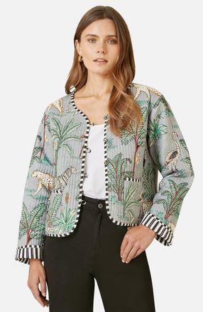 Yumi Animal Reversible Cropped Quilted Jacket in Grey at Nordstrom, Size 4