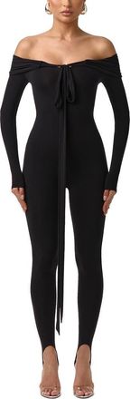 Naked Wardrobe Naked Knot Off the Shoulder Jumpsuit in Black at Nordstrom, Size X-Small