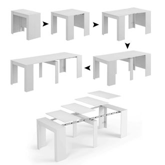 Dmora Mesa Extensible Cognolo, Mesa De Comedor Multiusos, Consola Extensible Multiposici&oacute;n Con Soporte De Extensi&oacute;n Incluido, 54/239x90h77 Cm, Blanco - Dmor