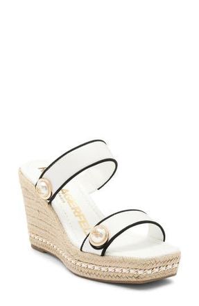Karl Lagerfeld Carsen Espadrille Platform Wedge Sandal in Bright White/Black at Nordstrom Rack, Size 7.5