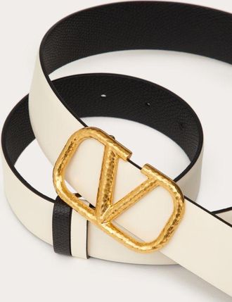 Valentino Garavani Cintura Reversibile Vlogo Signature In Vitello Granato 30 Mm Donna LIGHT IVORY/NERO 065